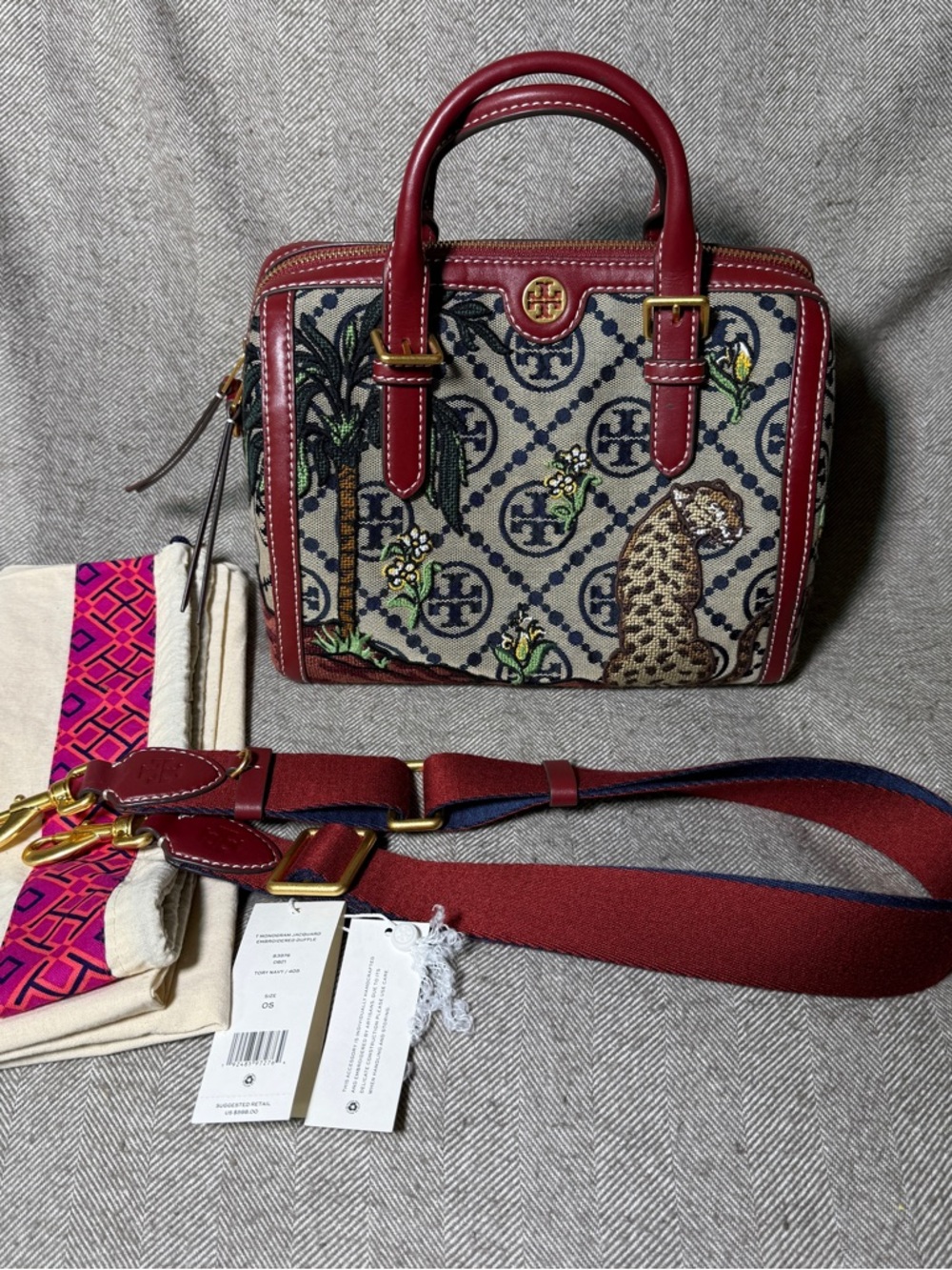 Tory Burch T Monogram Jacquard Embroidered Duffle in Tory Navy